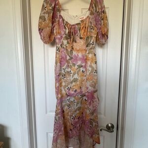 Showpo Floral Midi Dress - Pink, Yellow, Orange